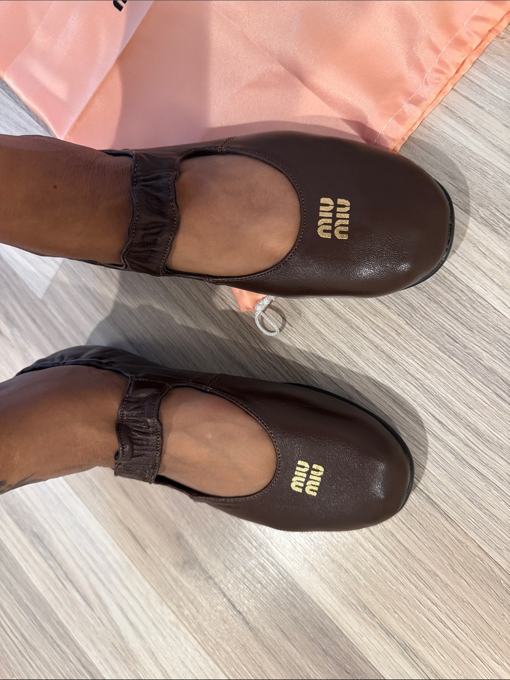 Miu Miu Black Leather Ballet Flat with Gold Logo - Picture 4 of 4